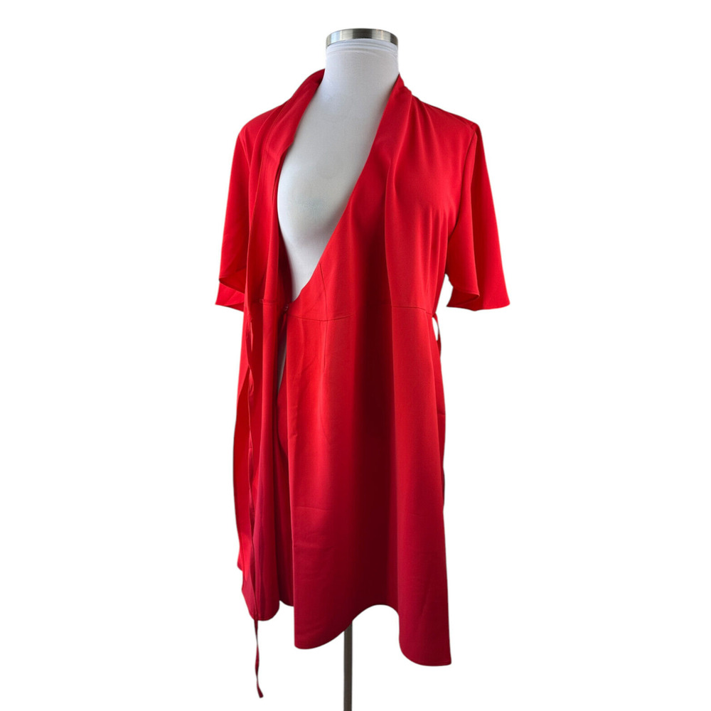 Ming Wang Butterfly Sleeve Crepe de Chine Wrap Dress Poppy Red Women's Size XL - Picture 3 of 16
